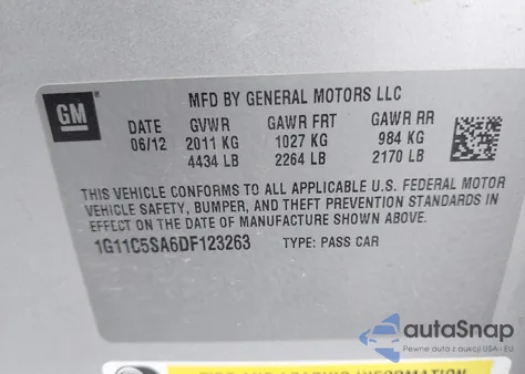 2013 Chevrolet Malibu 1Lt from USA, damaged, VIN 1G11C5SA6DF123263